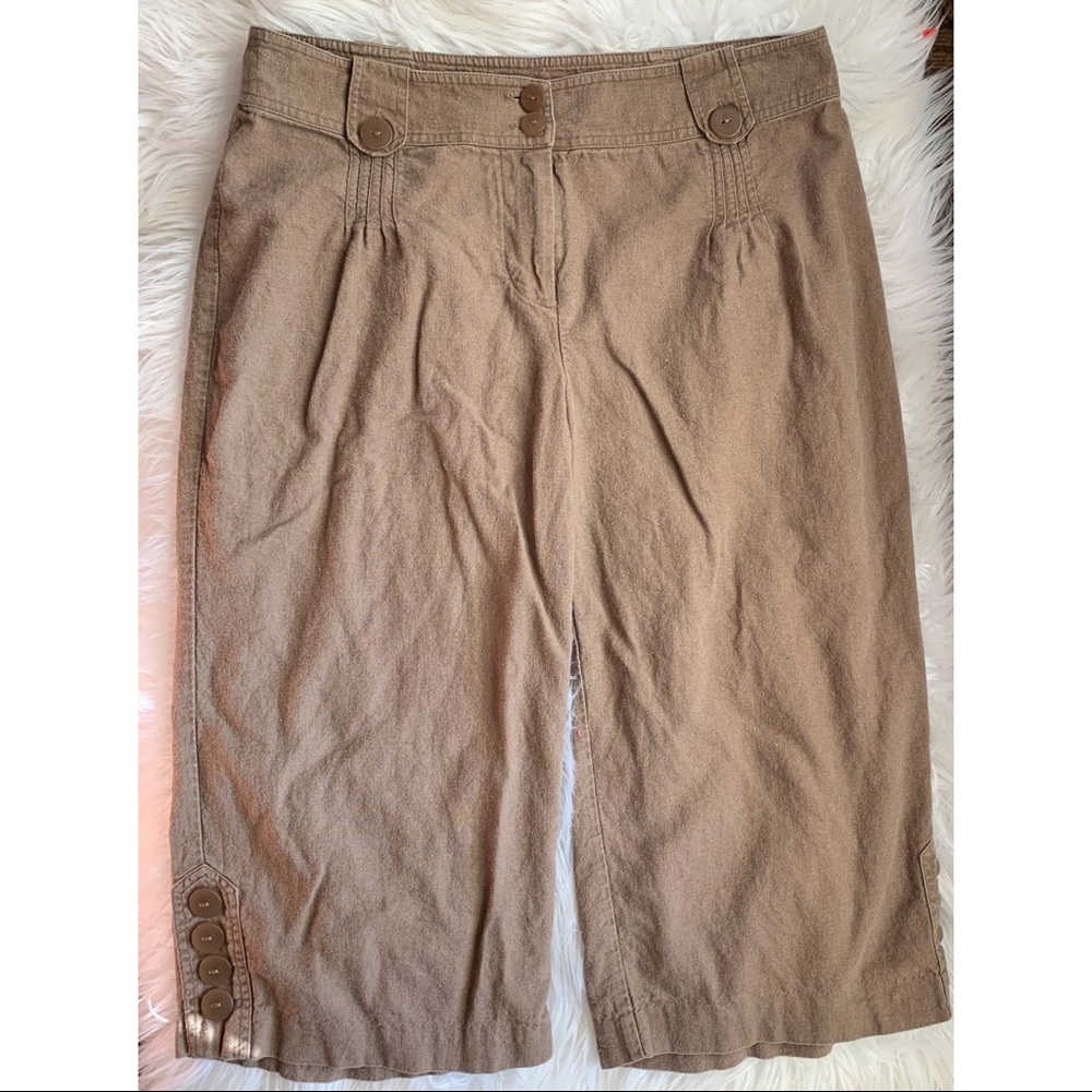Brown Linen-blend Capris 4